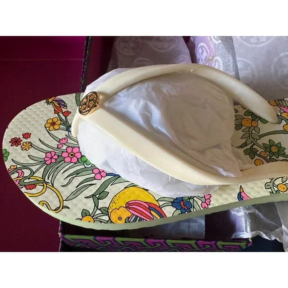 New Tory Burch Flip Flop Softer PVC/EVA Promised Land Gold Shiny Logo Sz 7 - Picture 5 of 5